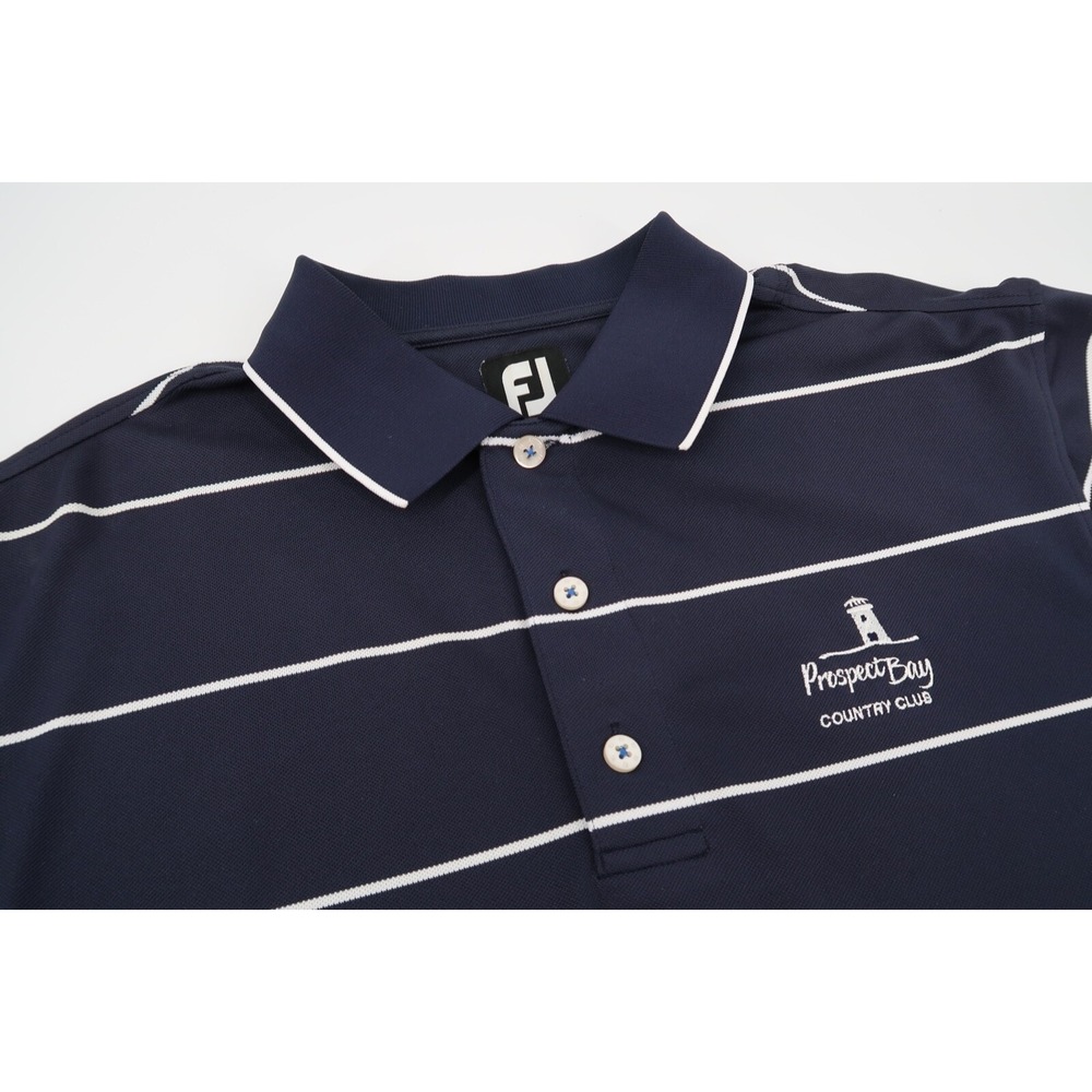 Footjoy Mens‎ Medium Navy Striped Golf Performance PGA Tour Polo Shirt Stretch